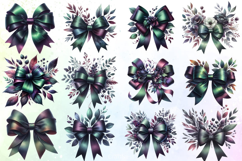 Dark Green & Purple Bow Clipart Bundle - CraftNest - Digital Crafting and Art