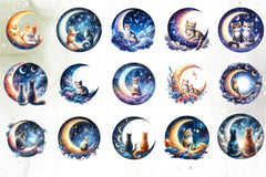Cats on Crescent Clipart Bundle - CraftNest - Digital Crafting and Art