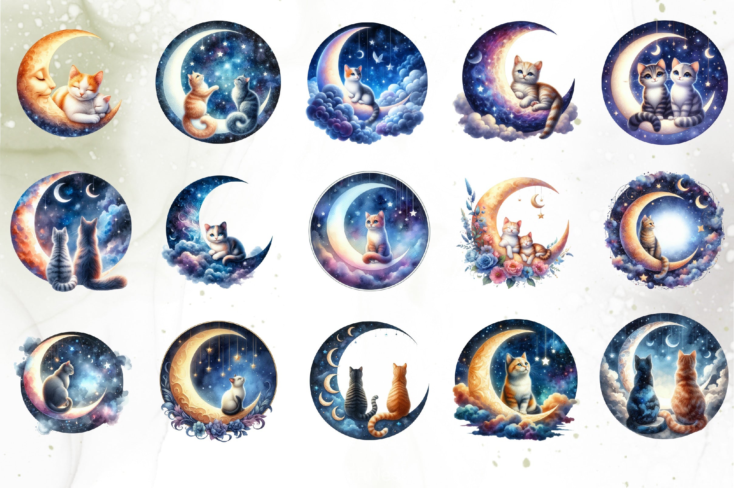 Cats on Crescent Clipart Bundle - CraftNest - Digital Crafting and Art
