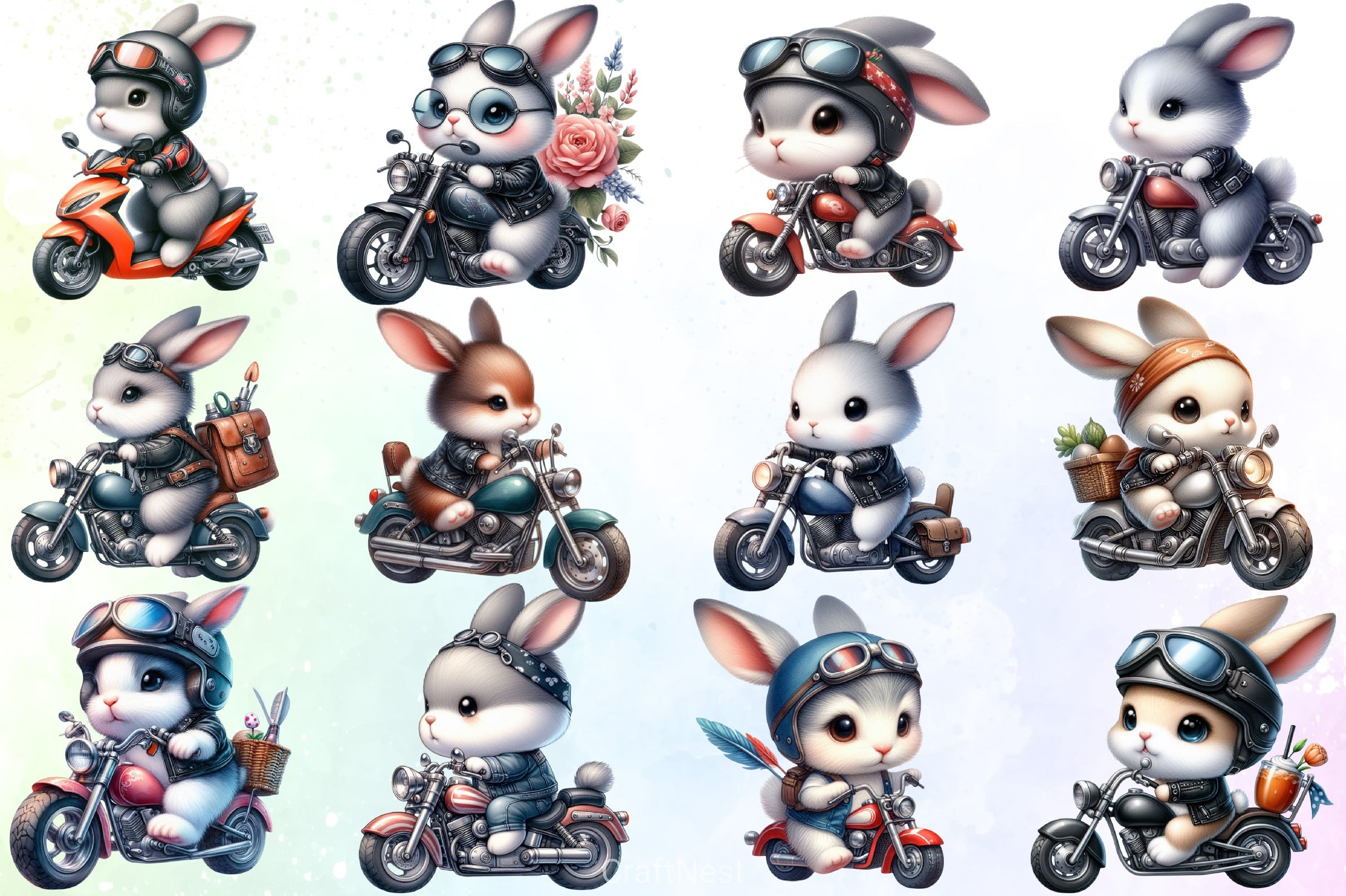 Biker Bunny Clipart Bundle - CraftNest - Digital Crafting and Art