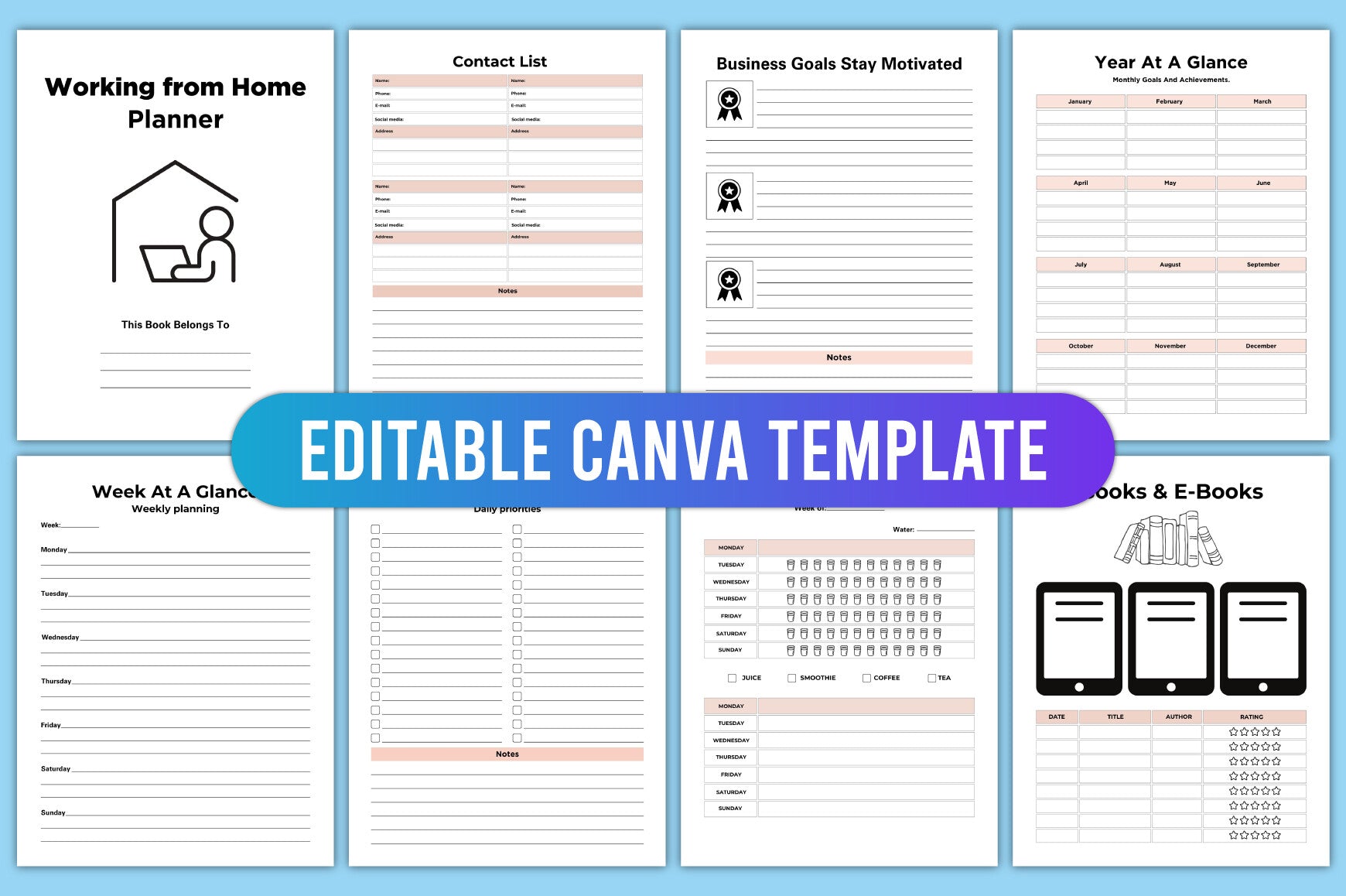 Editable Working From Home Planner