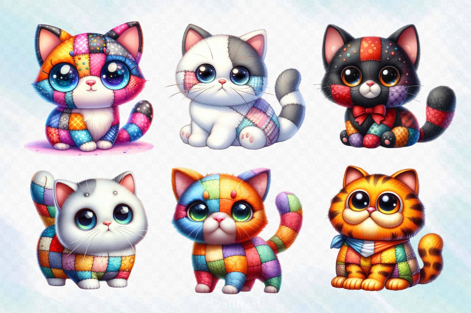 Cute Patchwork Cats Clipart Bundle - CraftNest - Digital Crafting and Art