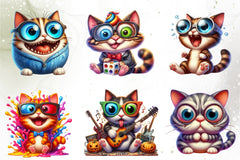 Cute Crazy Cats Clipart Bundle - CraftNest - Digital Crafting and Art