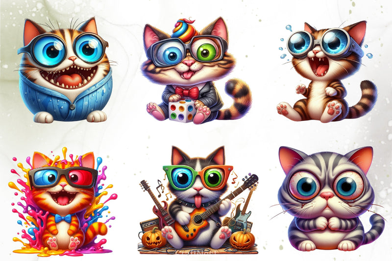Cute Crazy Cats Clipart Bundle - CraftNest - Digital Crafting and Art