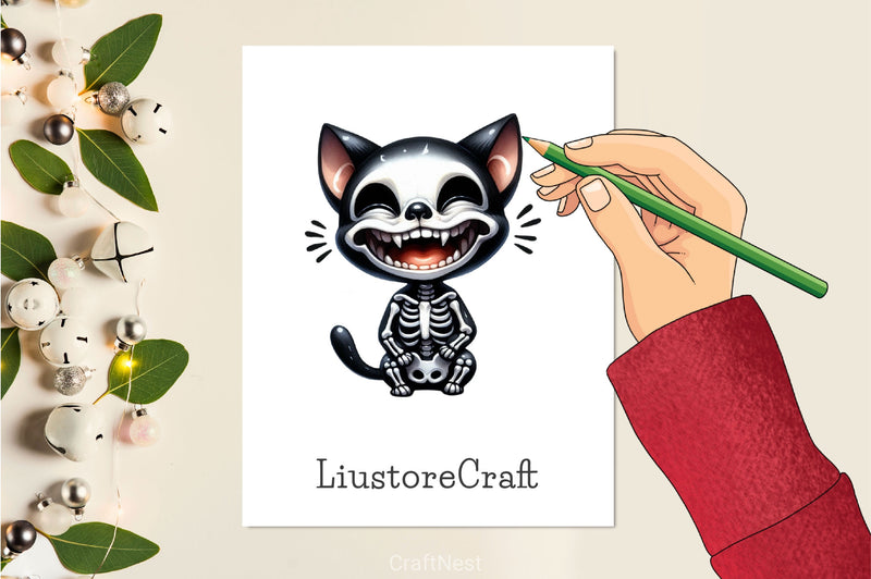 Skeleton Black Cat Clipart Bundle 2 - CraftNest - Digital Crafting and Art