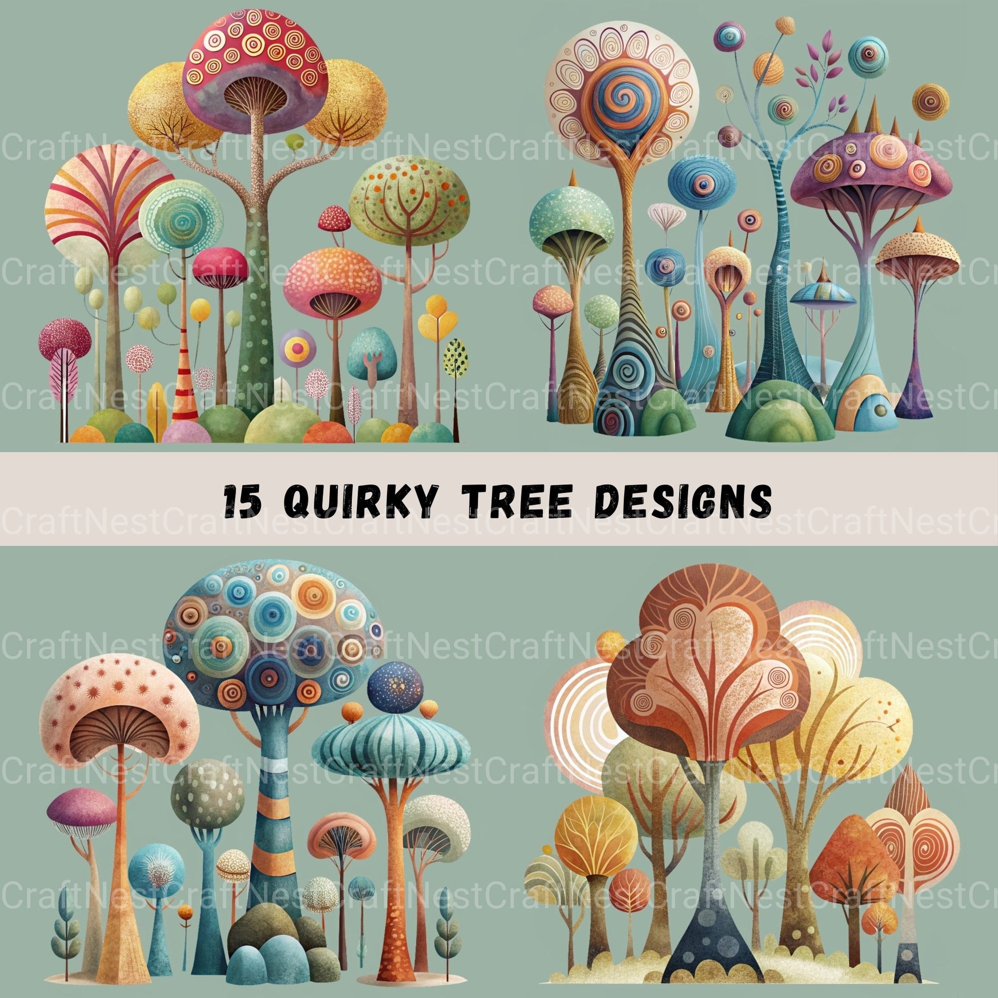 Quirky Trees Clipart Bundle - CraftNest - Digital Crafting and Art
