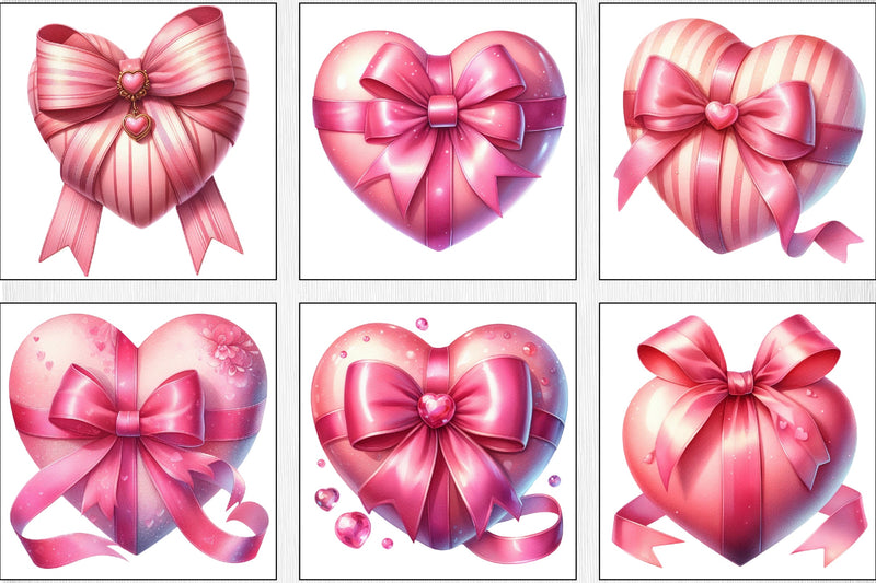 Valentine's Pink Heart Bow Clipart Bundle - CraftNest - Digital Crafting and Art