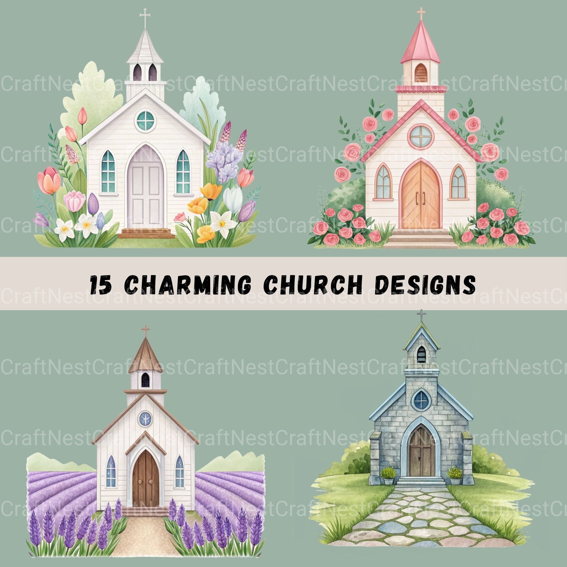 Countryside Churches Clipart Bundle - CraftNest - Digital Crafting and Art