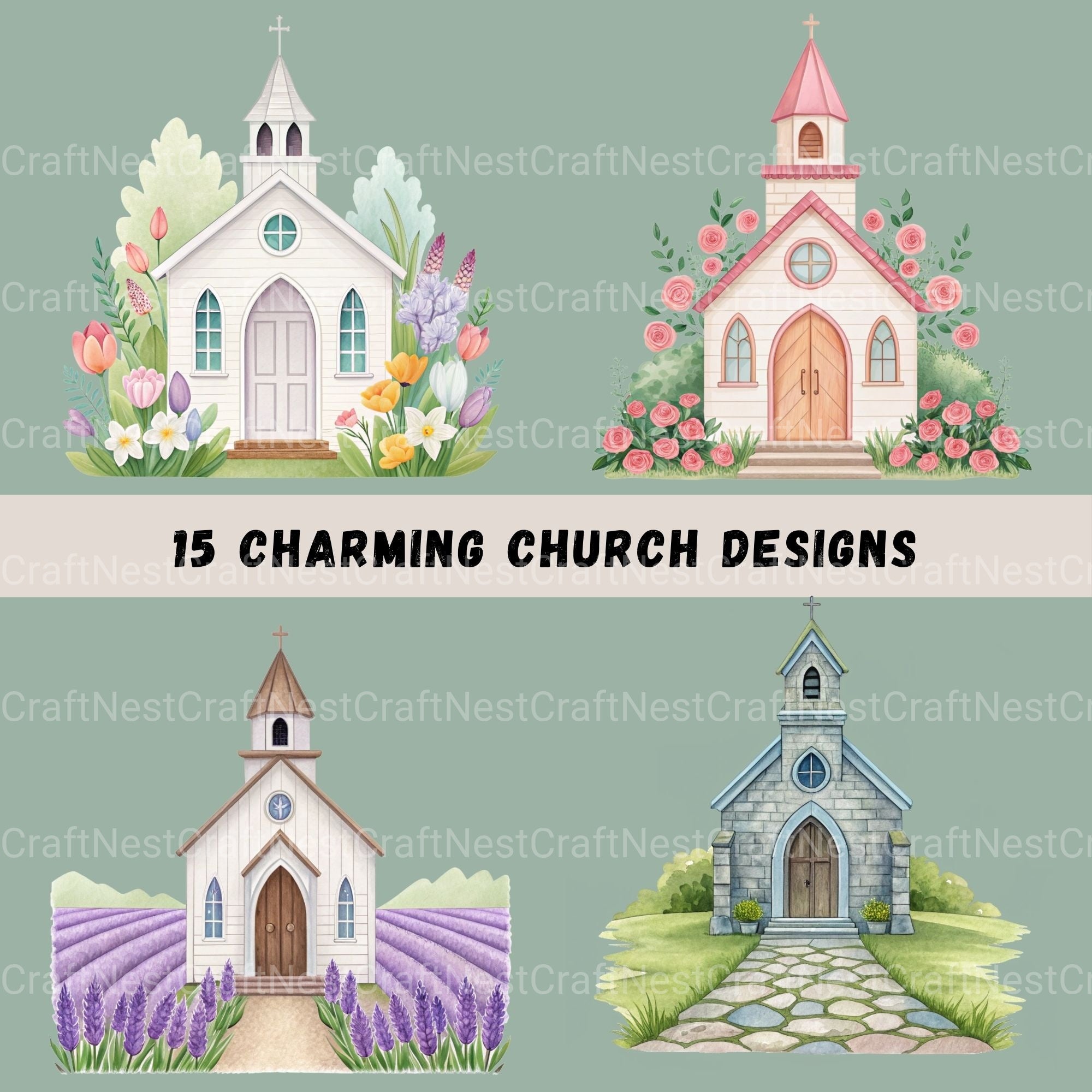 Countryside Churches Clipart Bundle - CraftNest - Digital Crafting and Art