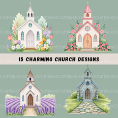Countryside Churches Clipart Bundle - CraftNest - Digital Crafting and Art