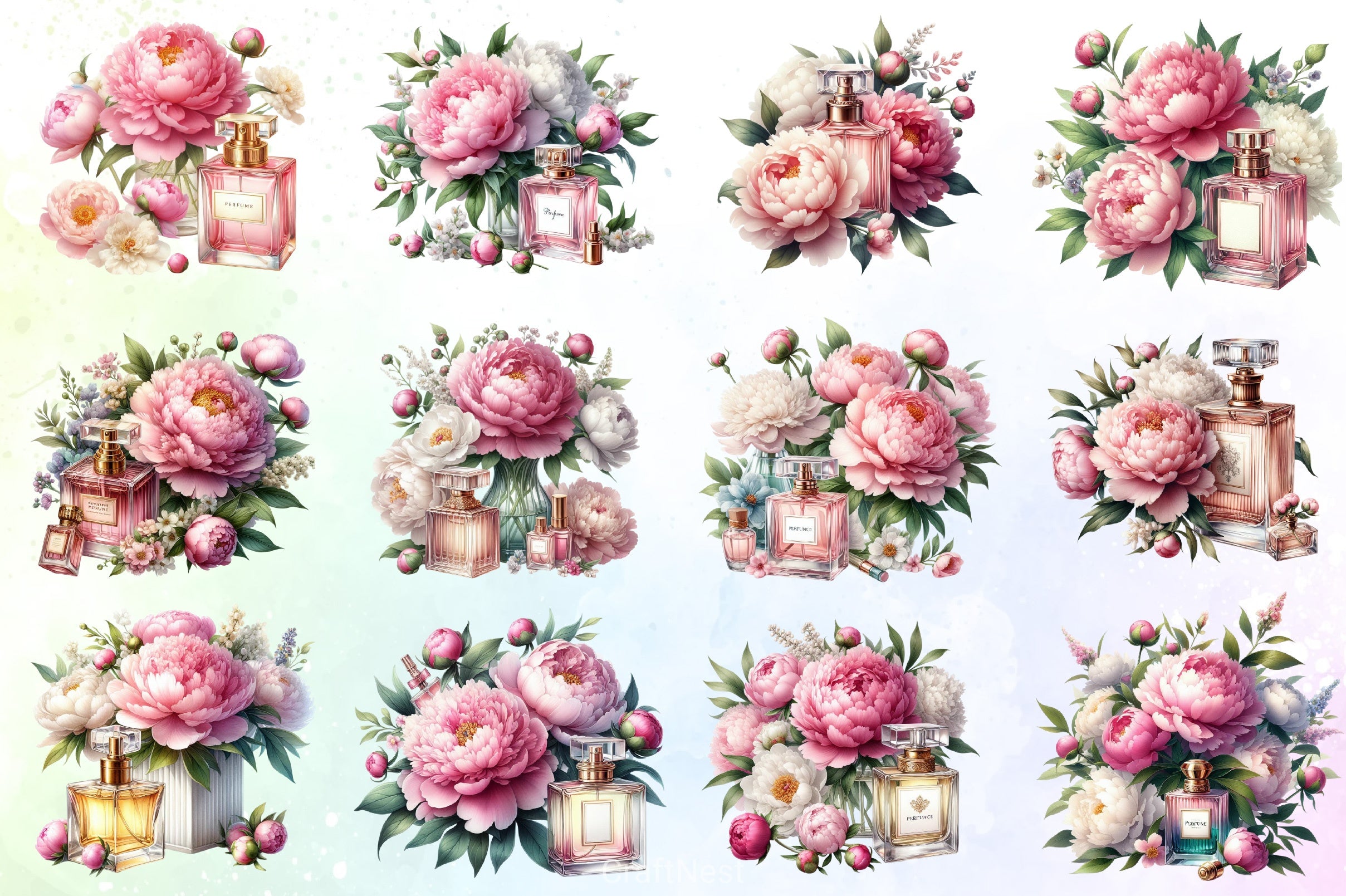 Perfume Peonies Clipart Bundle - CraftNest - Digital Crafting and Art