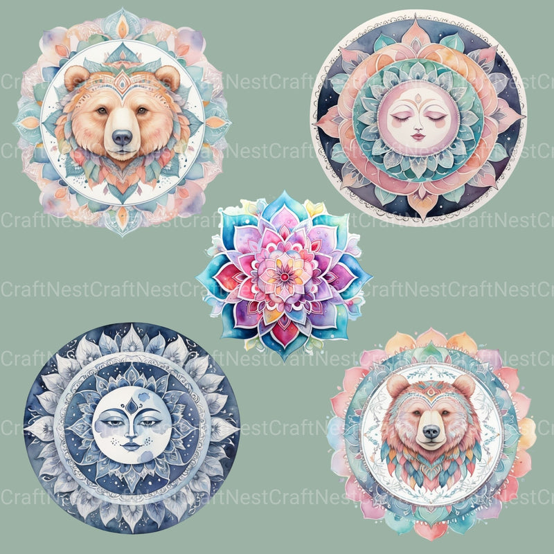 Mandala Wolf Bear Clipart Bundle - CraftNest - Digital Crafting and Art