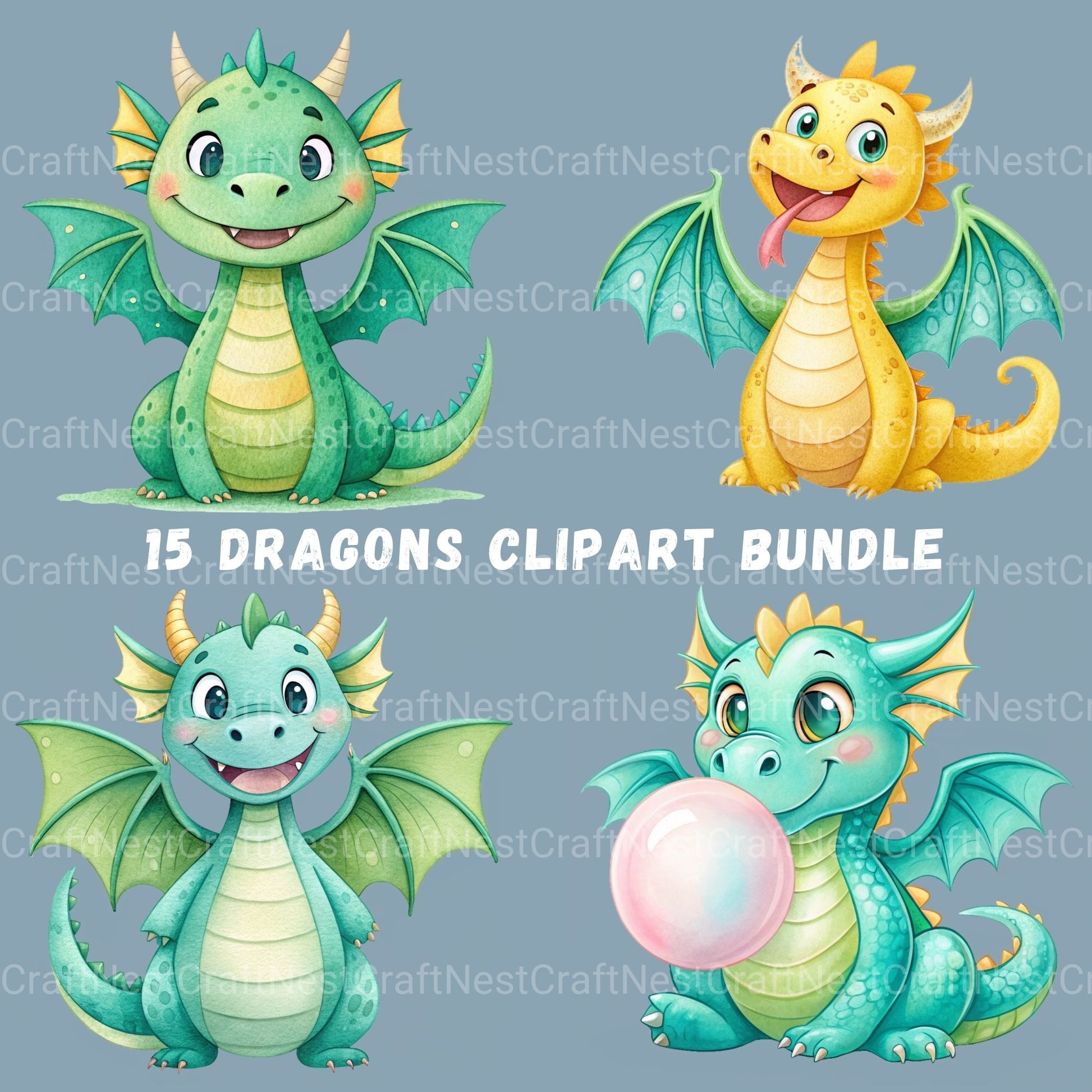 Cute Dragons Clipart Bundle - CraftNest - Digital Crafting and Art