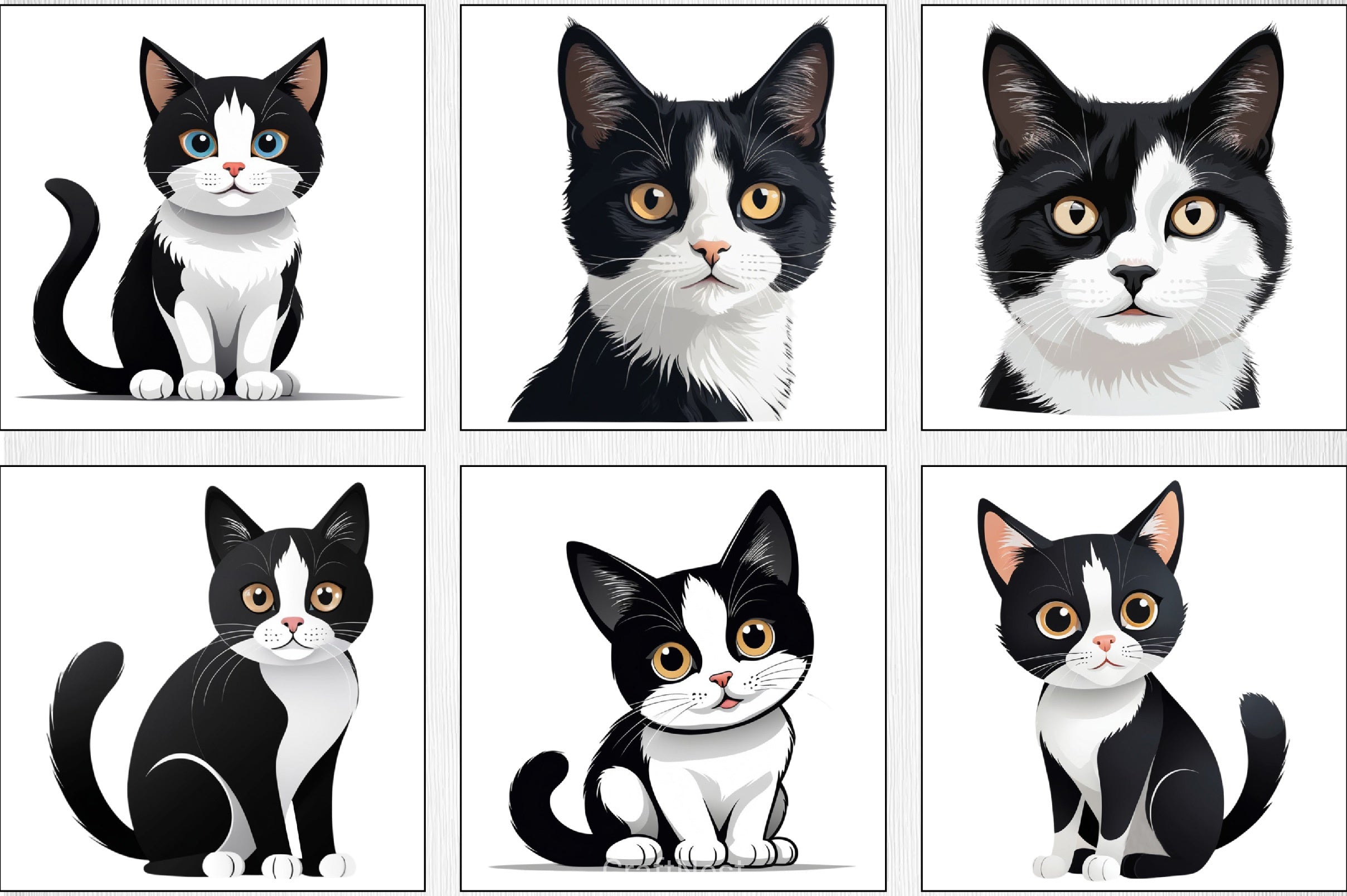 Cute Black & White Cat Clipart Bundle - CraftNest - Digital Crafting and Art