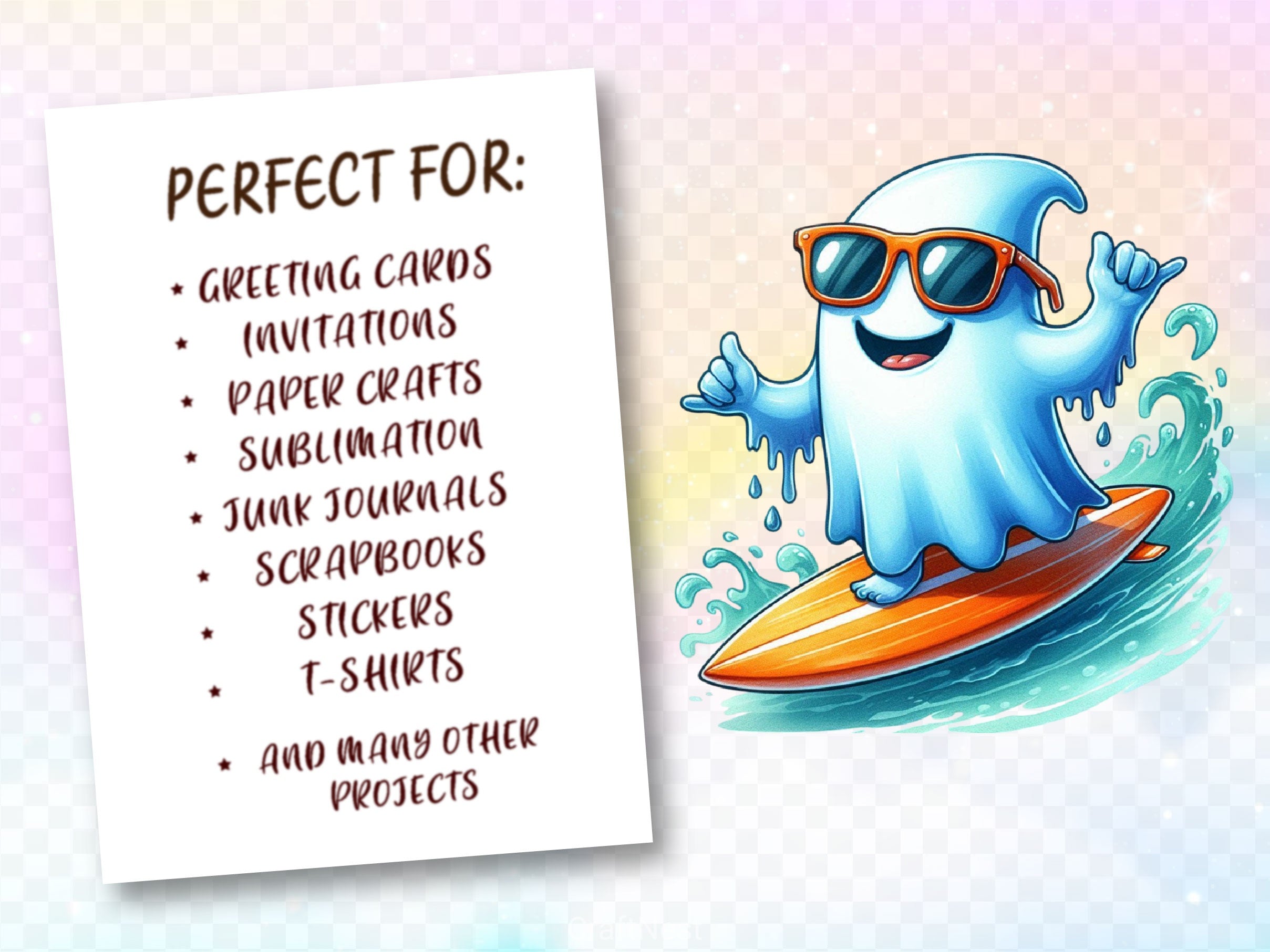 Playful Ghost Surfing Clipart Bundle - CraftNest - Digital Crafting and Art