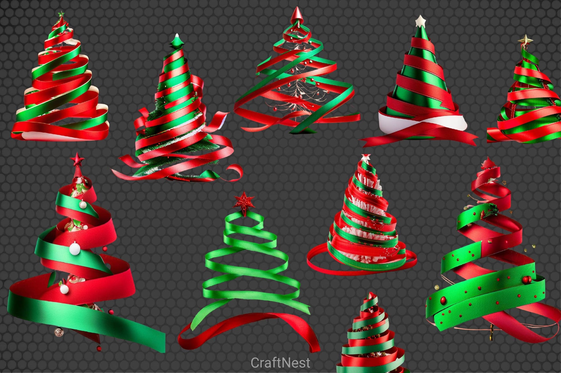 Red Green Ribbon Christmas Tree Clipart Bundle - CraftNest - Digital Crafting and Art