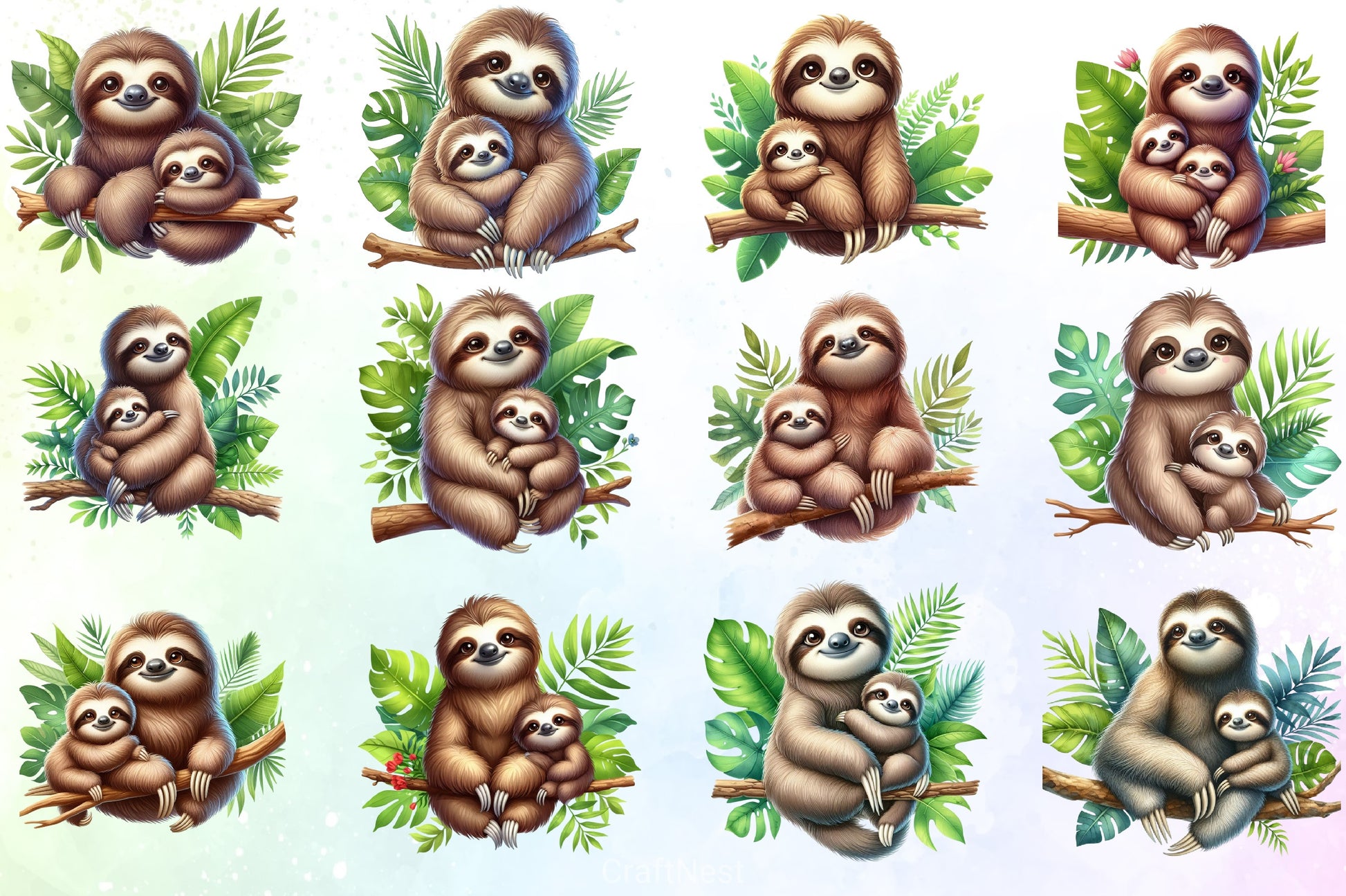 Sloth Mom & Baby Clipart Bundle - CraftNest - Digital Crafting and Art