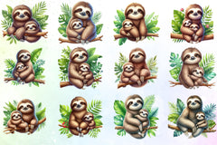 Sloth Mom & Baby Clipart Bundle - CraftNest - Digital Crafting and Art
