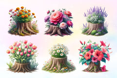 Planting Floral Stumps Clipart Bundle - CraftNest - Digital Crafting and Art