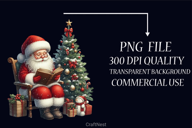 Christmas Santa Reading Book Clipart Bundle - CraftNest - Digital Crafting and Art
