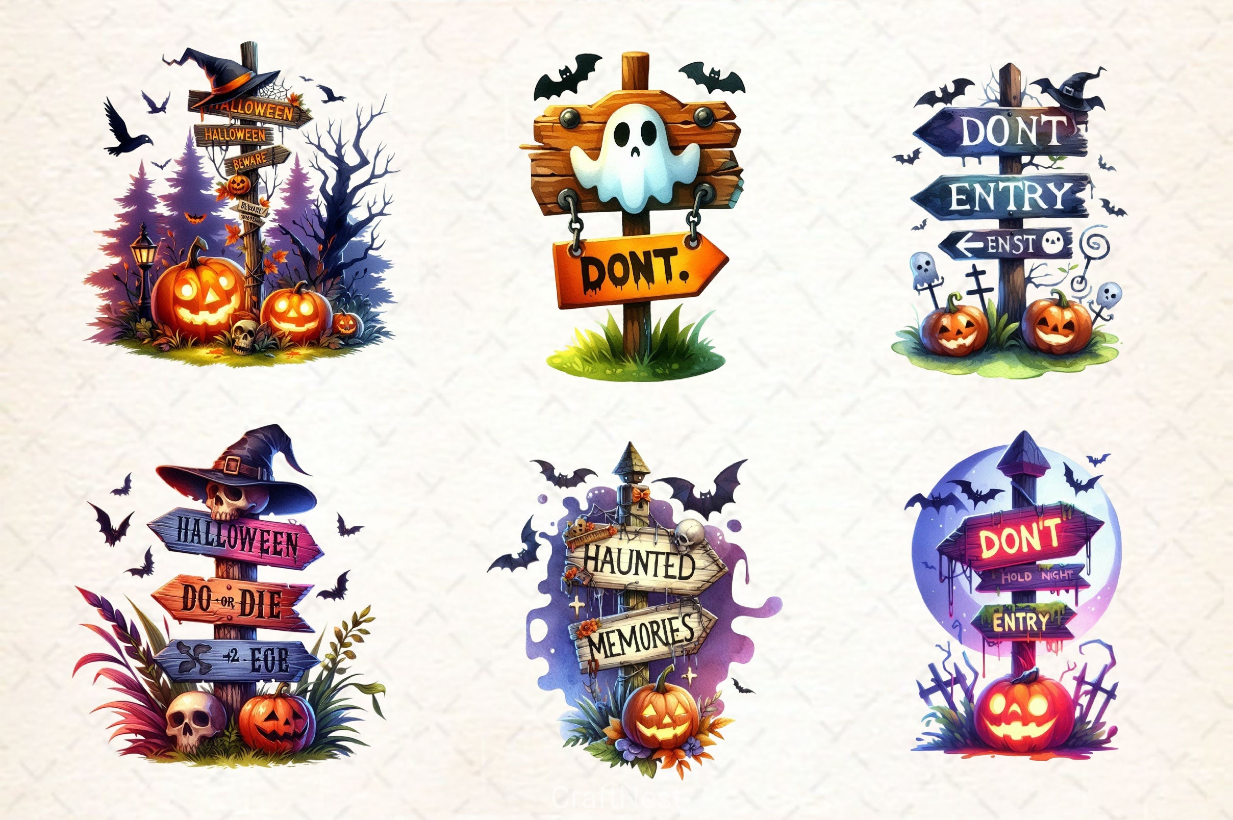 Halloween Signpost Spooky Signpost Clipart Bundle - CraftNest - Digital Crafting and Art
