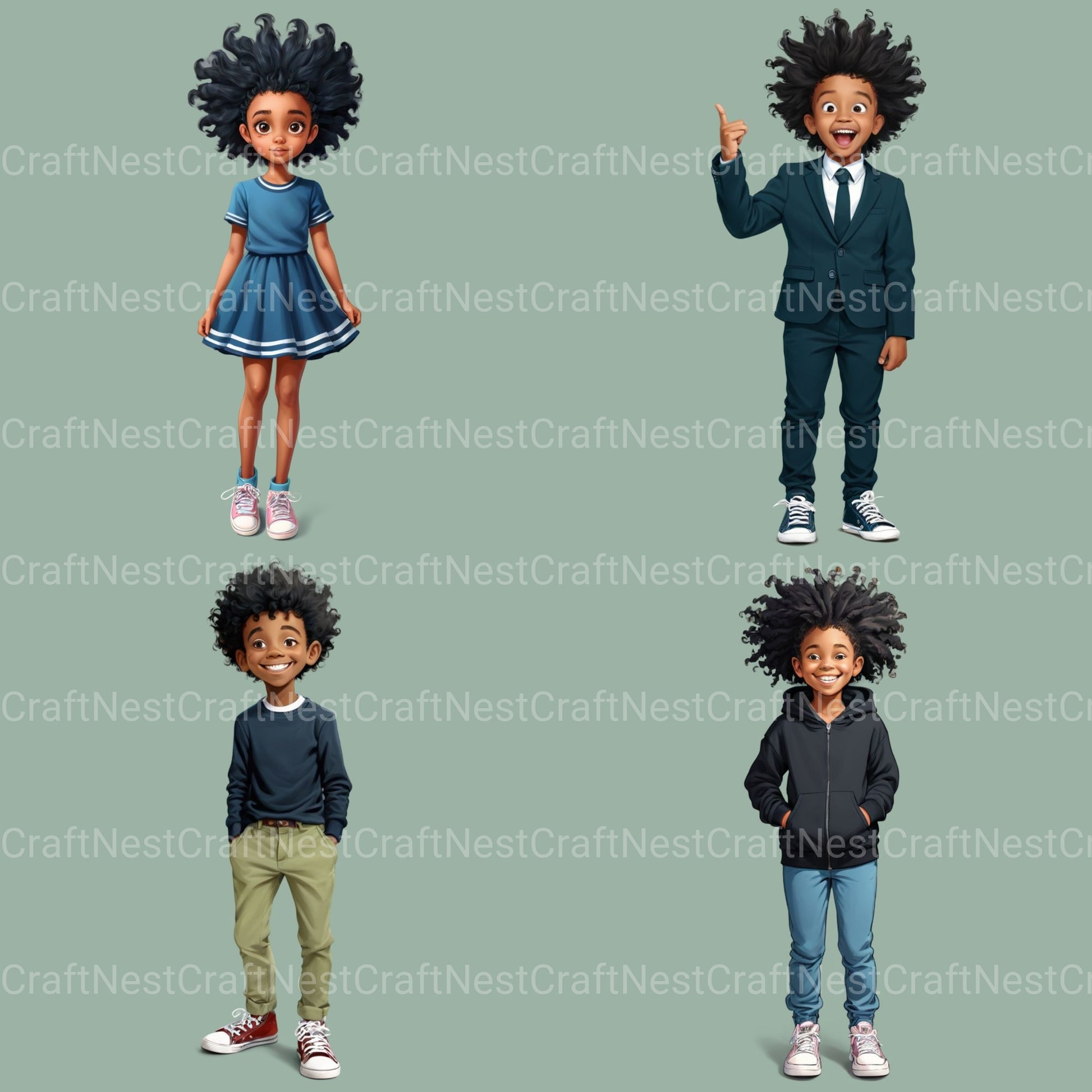 Quirky Kids African American Clipart Bundle - CraftNest - Digital Crafting and Art