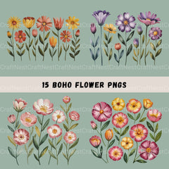 Boho Flowers Clipart Bundle - CraftNest - Digital Crafting and Art