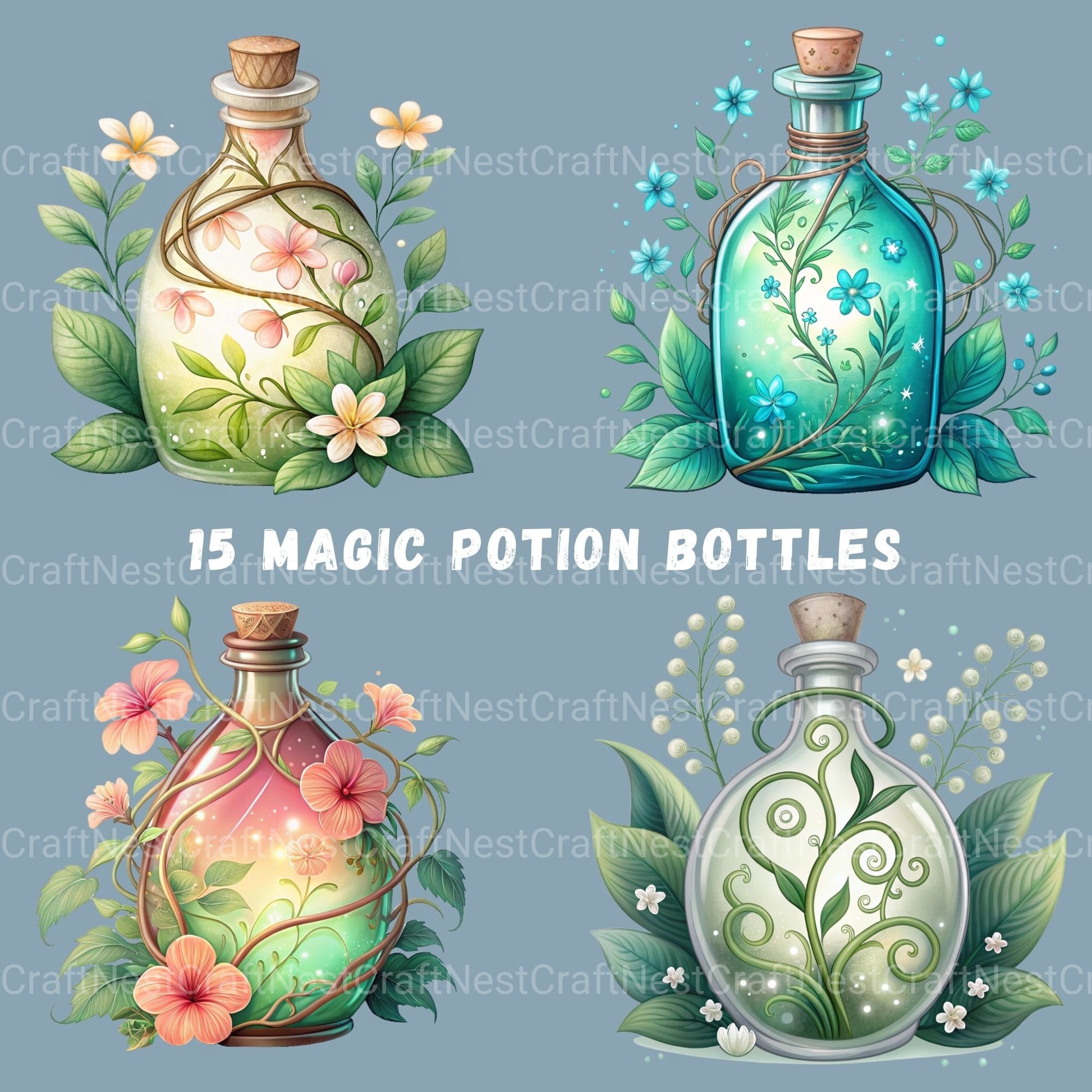 Magic Potion Bottles Clipart Bundle - CraftNest - Digital Crafting and Art