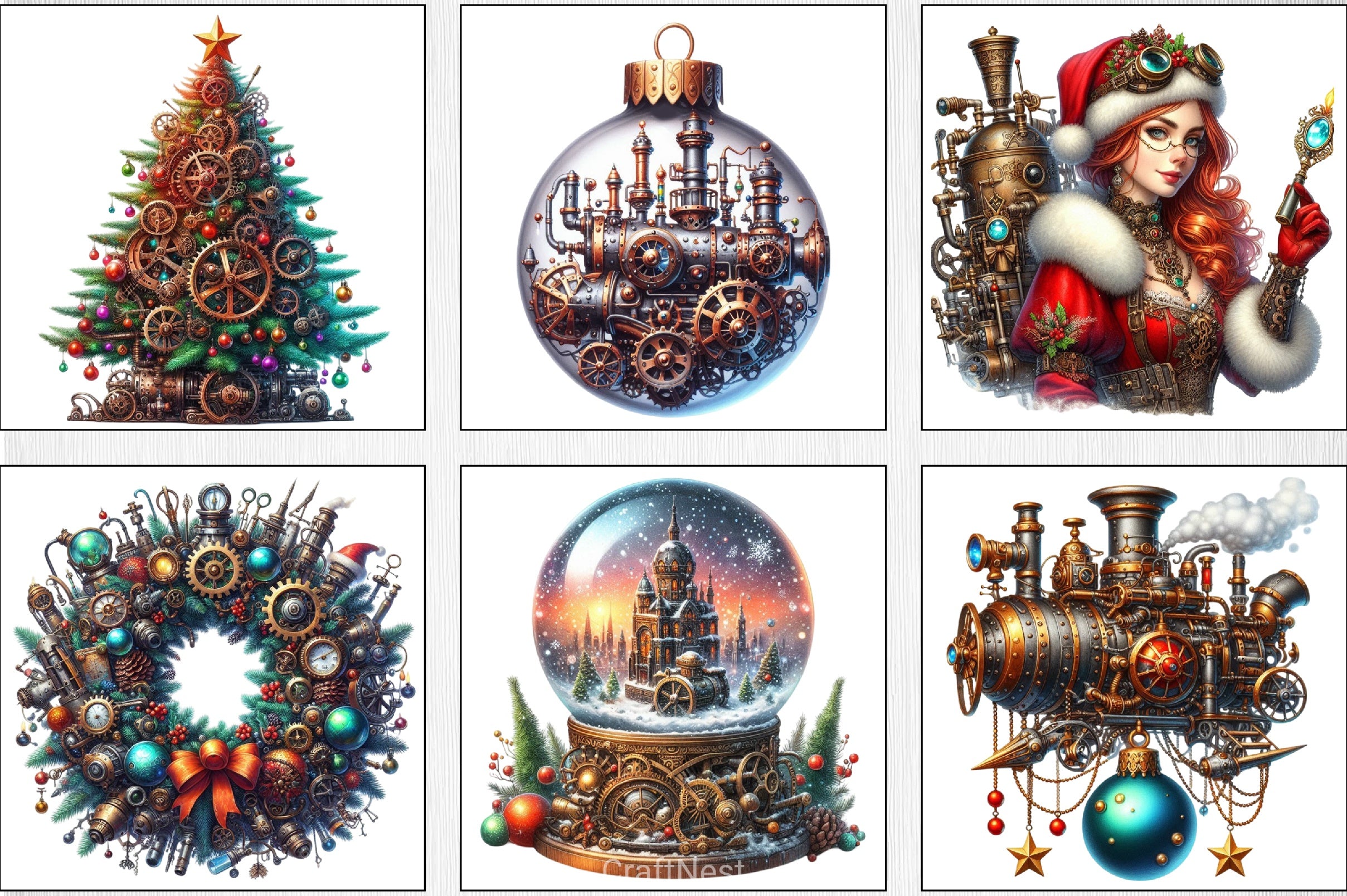 Steampunk Christmas Clipart Bundle - CraftNest - Digital Crafting and Art