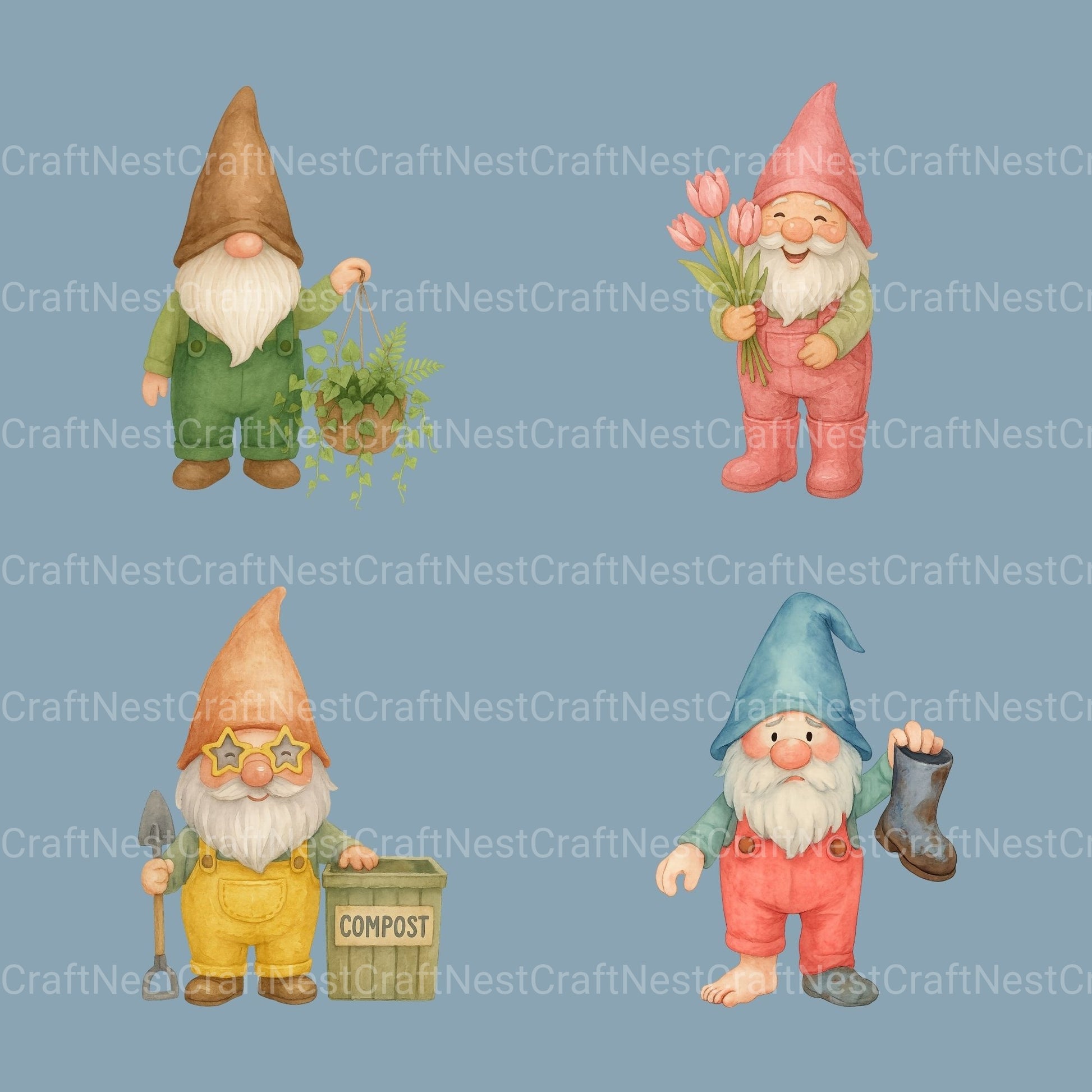 Gnomes Gardening 3 Clipart Bundle - CraftNest - Digital Crafting and Art