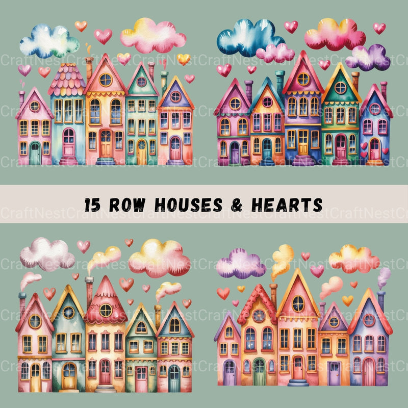 Row Houses 1 Clipart Bundle - CraftNest - Digital Crafting and Art