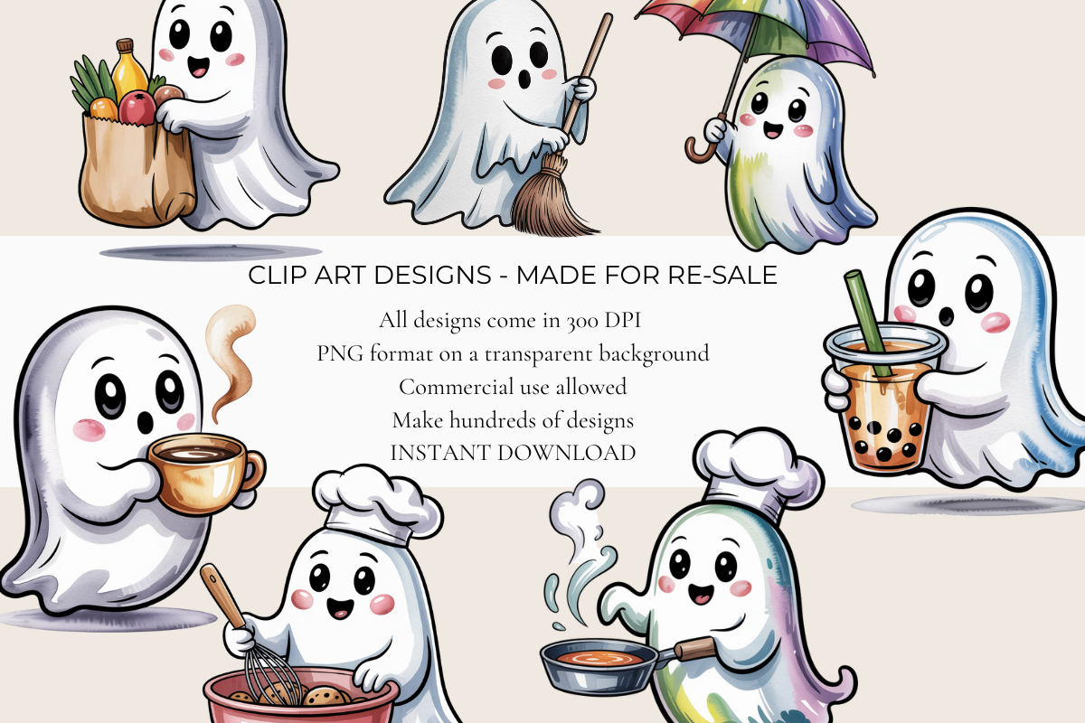 Cute Kawaii Ghosts Clipart