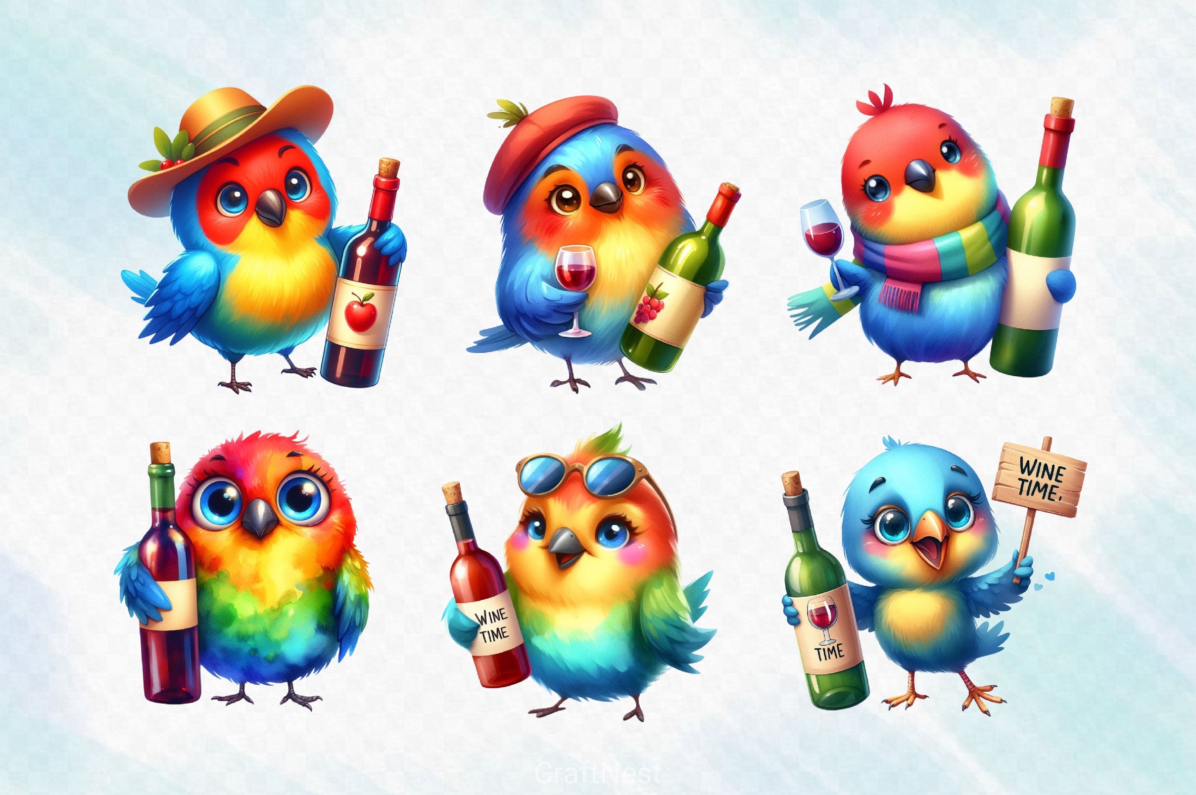Funny Bird And Wine Clipart Bundle - CraftNest - Digital Crafting and Art