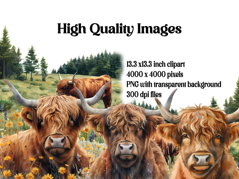 Highland Cow Easter Clipart - CraftNest