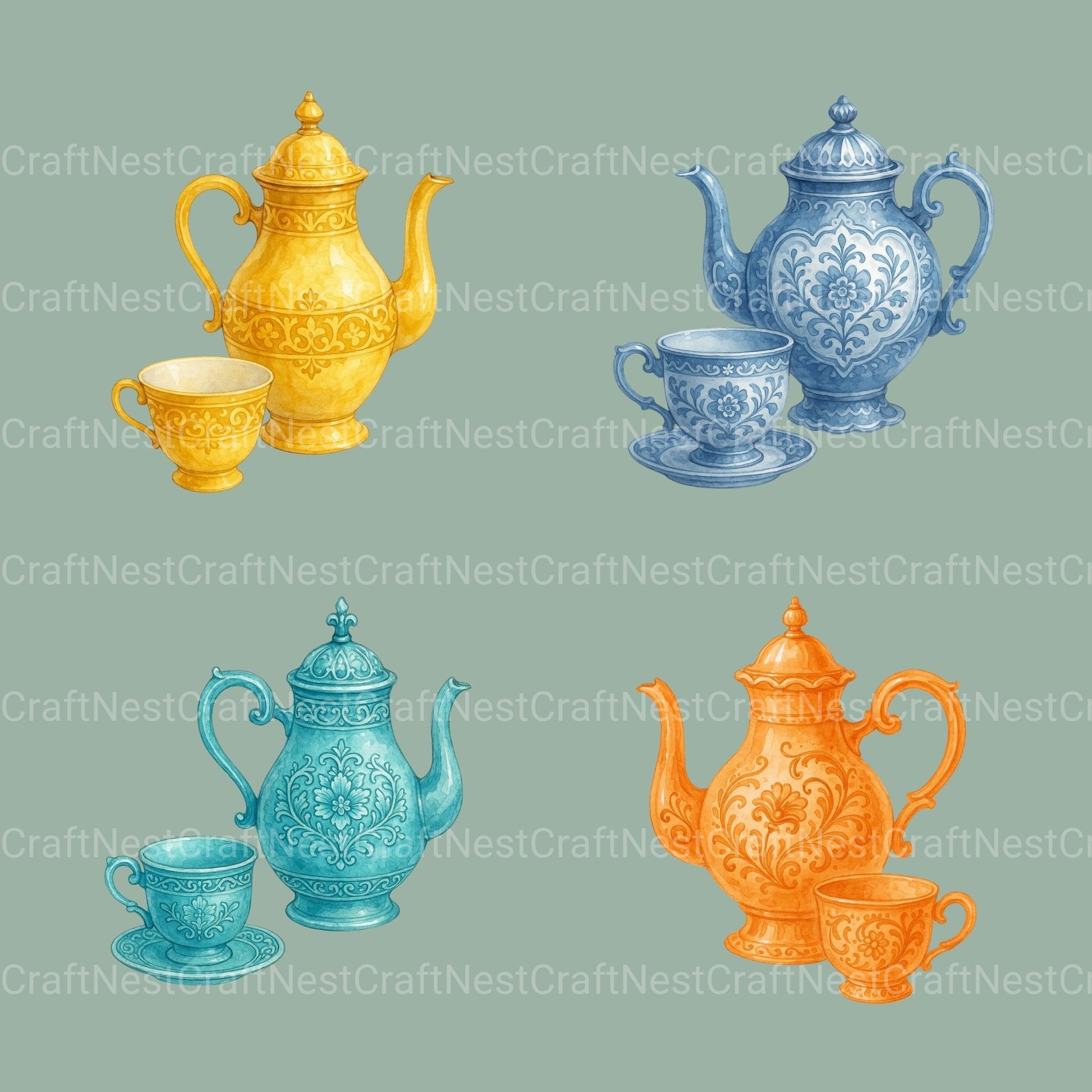 Tea Sets Clipart Bundle - CraftNest - Digital Crafting and Art