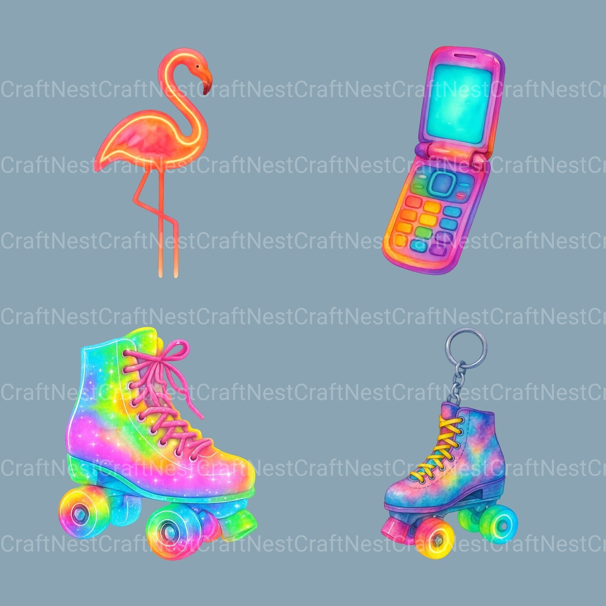 Neon Retro 2 Clipart Bundle 1 - CraftNest - Digital Crafting and Art