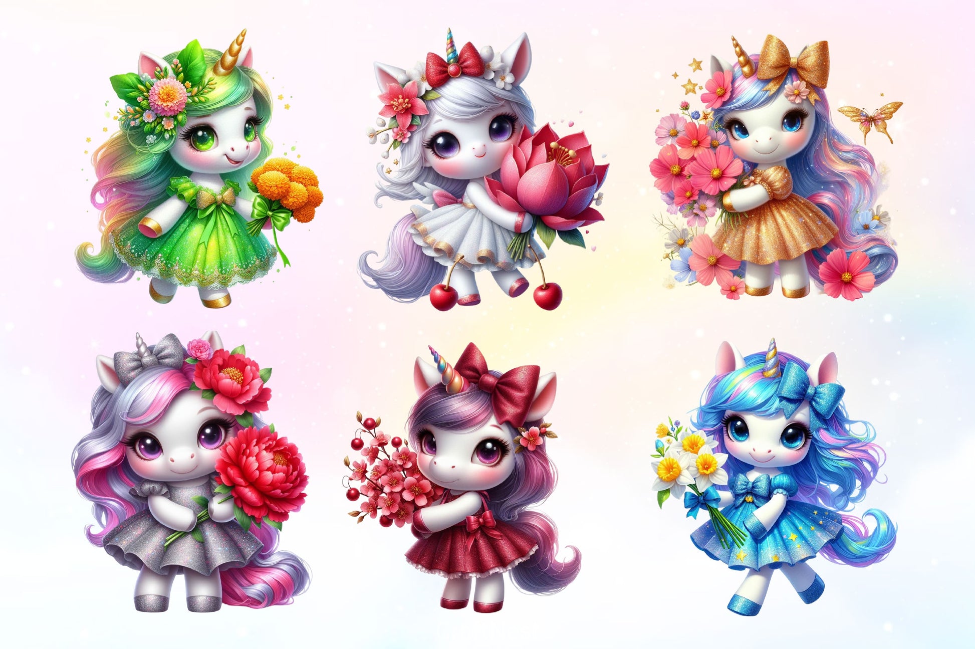 Cute Unicorn With Flower Clipart Bundle - CraftNest - Digital Crafting and Art