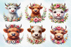Highland Cow Flower Clipart Bundle - CraftNest - Digital Crafting and Art