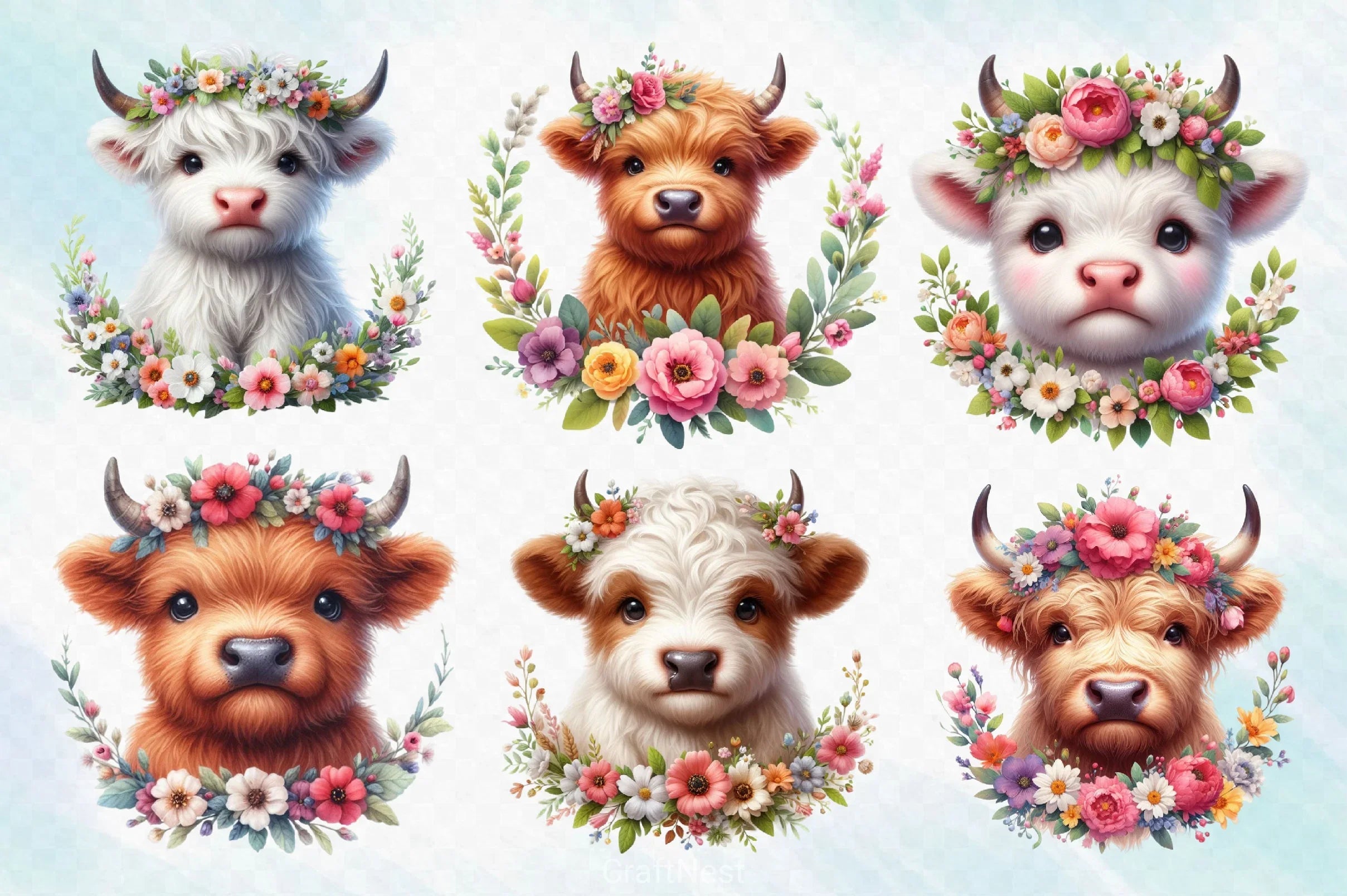 Highland Cow Flower Clipart Bundle - CraftNest - Digital Crafting and Art