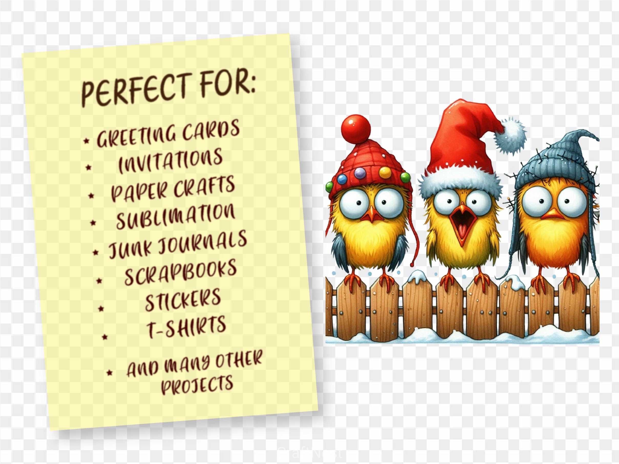 Christmas Bird On Fence Clipart Bundle 2 - CraftNest - Digital Crafting and Art