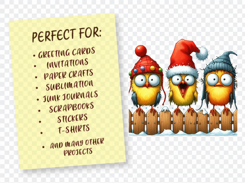 Christmas Bird On Fence Clipart Bundle 2 - CraftNest - Digital Crafting and Art