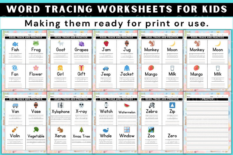 Word Tracing Worksheets for Kids - CraftNest - Digital Crafting and Art