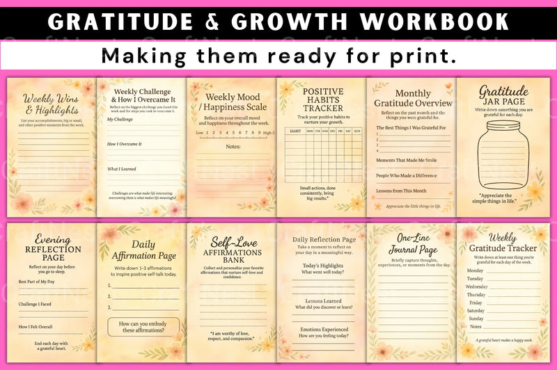 Gratitude Growth Workbook for Personal Development - CraftNest - Digital Crafting and Art
