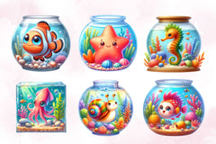 Sea Animals In Aquarium Clipart Bundle 2 - CraftNest - Digital Crafting and Art