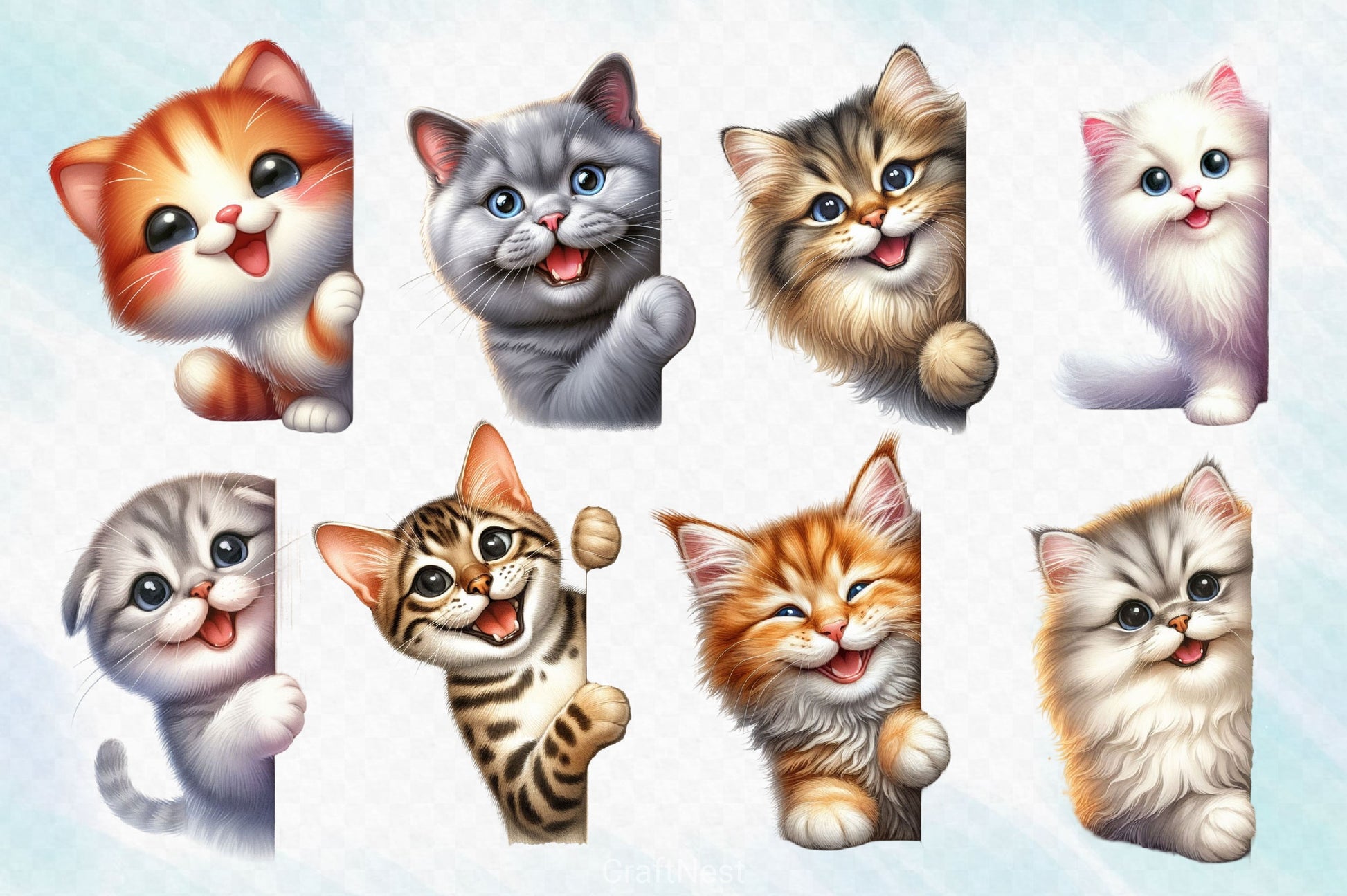 Cat Peeking Around Corner Clipart Bundle - CraftNest - Digital Crafting and Art