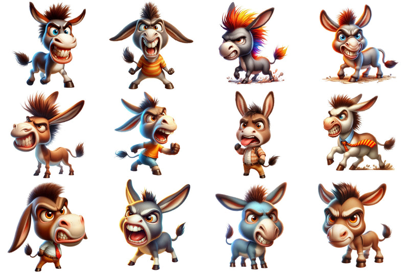 Angry Donkeys Clipart Bundle - CraftNest - Digital Crafting and Art