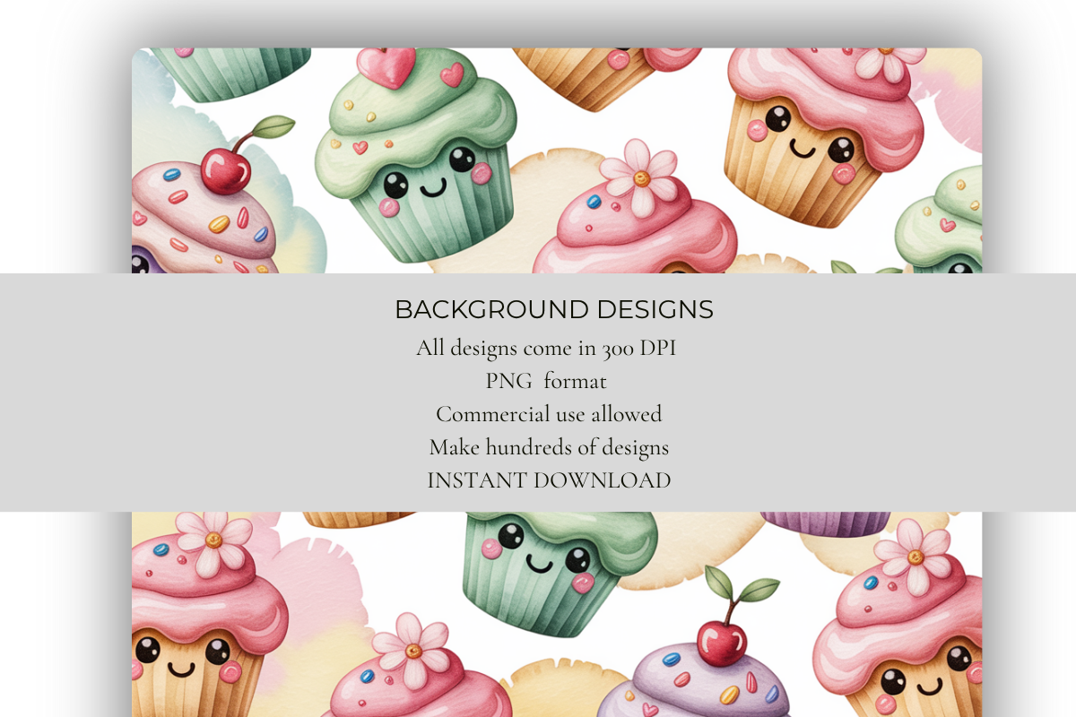 Kawaii Cupcakes Background Papers