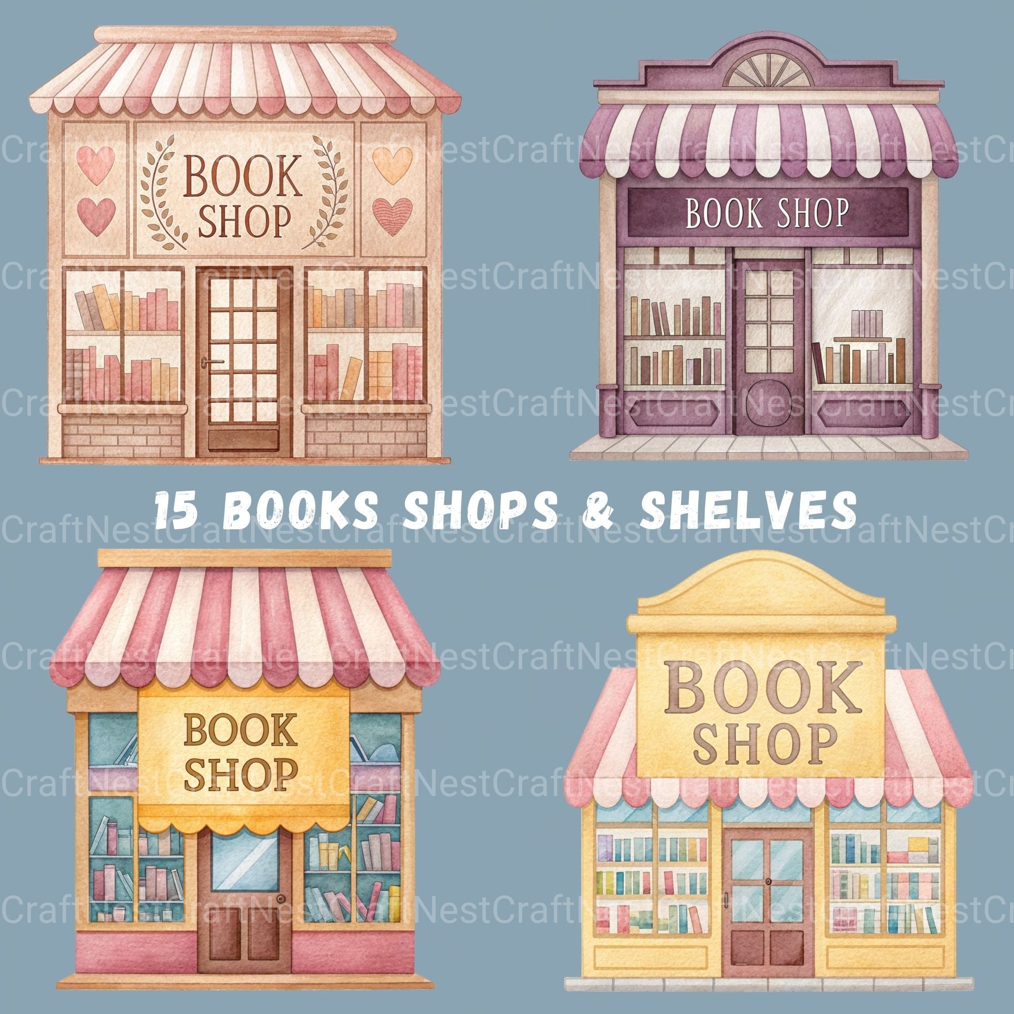 Book Shop & Bookshelves Clipart Bundle - CraftNest - Digital Crafting and Art