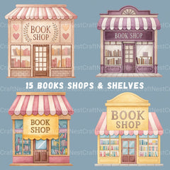 Book Shop & Bookshelves Clipart Bundle - CraftNest - Digital Crafting and Art