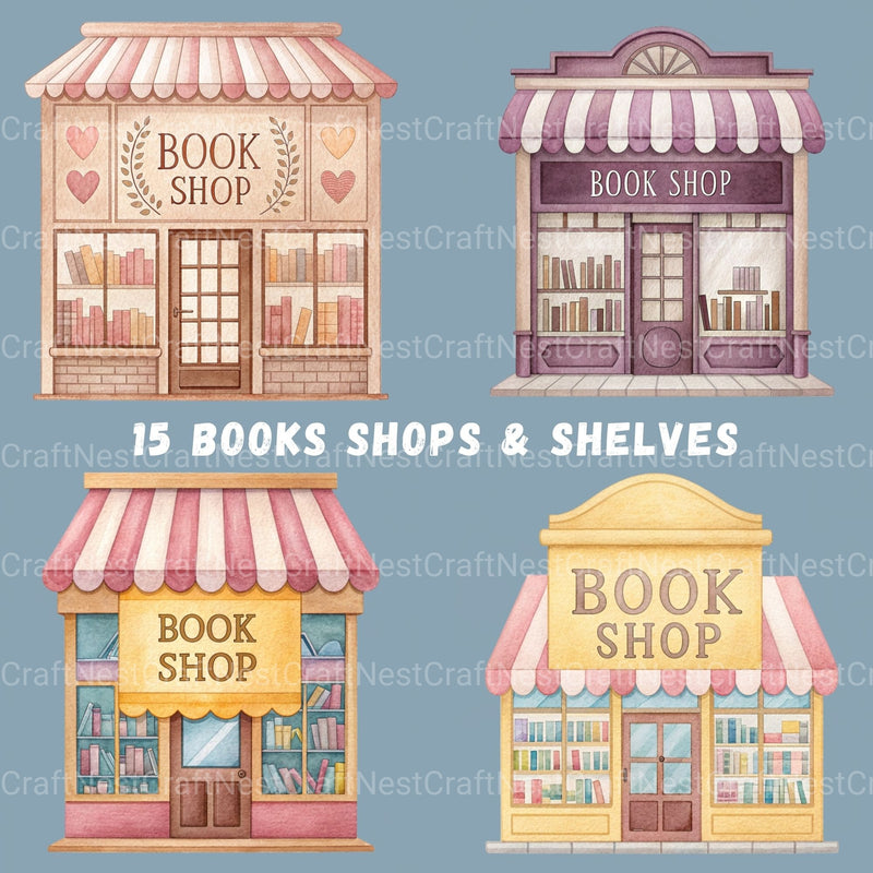Book Shop & Bookshelves Clipart Bundle - CraftNest - Digital Crafting and Art